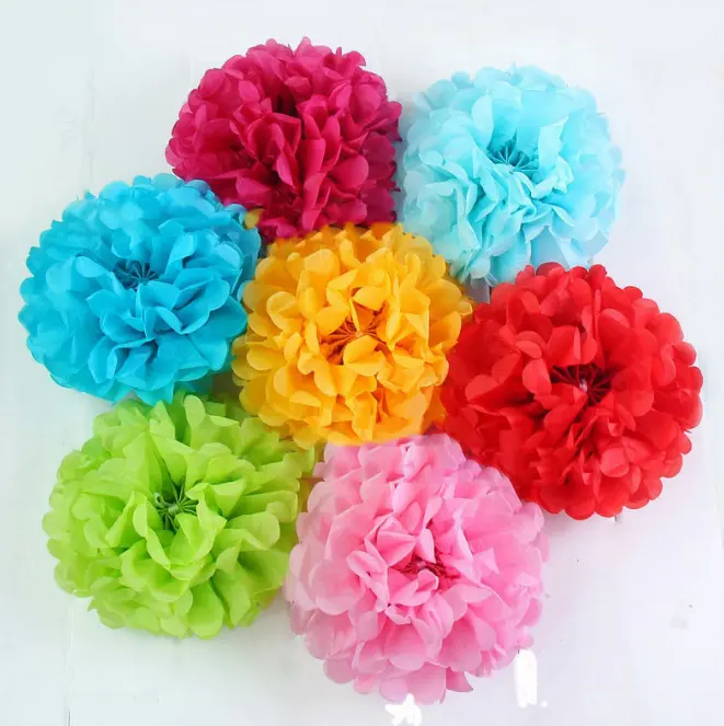 חם למכור 3 חתיכות 10 אינץ צבעוני נייר תליית פרח כדור לחתונה קישוט רקמות נייר Pompom פרח כדור