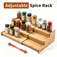 Étagère de cuisine en bambou réglable pour armoire de cuisine, support à épices peu encombrant en bambou, faible MOQ
