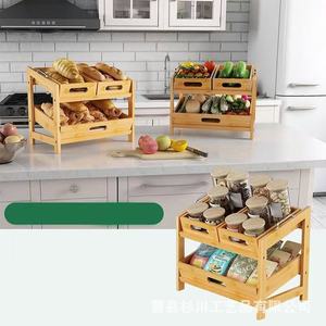 <b>Bamboo</b> Fruit Rack Double Layer Shelf 15.55 In X 10.31 In Storage Unit For Kitchen Desktop Use - Product Image 3