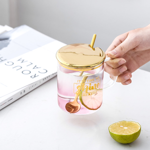 Tasse en verre <span class=keywords><strong>personnalisable</strong></span> <span class=keywords><strong>avec</strong></span> logo, cuillère en métal et couvercle, pour le bureau et la maison, tasse en verre transparente et colorée <span class=keywords><strong>avec</strong></span> poignée - Product Image 4