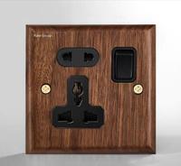Prise murale électrique européenne moderne à écran tactile 10A en noyer noir massif, protection IP20, 2 ports USB, durable, facile à installer, 1 interrupteur