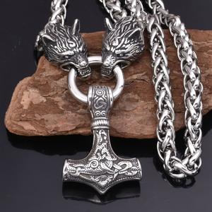 Collana vyking uomo Vintage lupo testa Mjolnir Thor martello ciondolo <span class=keywords><strong>Norse</strong></span> gioielli in acciaio inox imperatore catena collana - Product Image 3