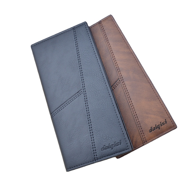 Wallet Men's Long Wallet Men's Youth Thin Soft Leather Clip Multi Card  Bag Fashion Splice Business Wallet