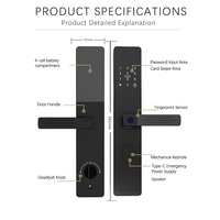 Serrures intelligentes Tuya pour porte d'entrée, serrures pour portes en aluminium, serrure Ttlock, cylindre noir, sonnette, porte, poignée étanche, serrure intelligente à tenon