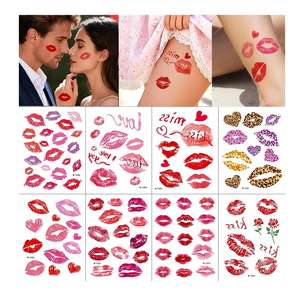 8 pièces de tatouages temporaires <span class=keywords><strong>sexy</strong></span> pour <span class=keywords><strong>couples</strong></span>, tatouages temporaires pour la Saint-Valentin, autocollants de baisers, cœur, fleur, faux tatouages pour le bras, le corps, le visage - Product Image 1
