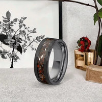 Bague en carbure de tungstène martelé plaqué noir POYA 8 mm avec incrustation d'os de dinosaure, bijou classique pour mariage et fiançailles
