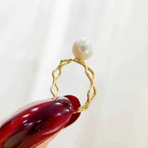 Support de bague en argent S925 pour accessoires de perles DIY avec perles rondes de 6-8 mm, incrustation tendance en forme de beignets frits 1698 - Product Image 1