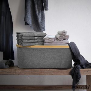 Cesto de Ropa Plegable Rectangular con Borde de Bambú y Asa, Cesto de Almacenamiento para Guardería, Cesto de Lavandería Plegable de Tela Oxford - Product Image 3