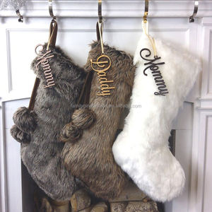 Calcetines de Navidad personalizados de piel sintética, medias borrosas con monograma, decoración, venta al por mayor - Product Image 2