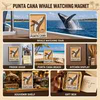 Imán de nevera de recuerdo de Punta Cana con diseño de ballena jorobada, personalizado al por mayor, de MDF, para la República Dominicana, regalo turístico, 2026