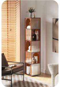 Librería Esquinera Metálica de Altura Ajustable con Estantes de Acrílico - Diseño Moderno para Sala de Estar y Dormitorio - Product Image 4