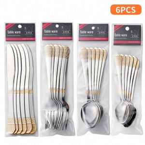 Ensemble de couverts de luxe en acier inoxydable plaqué or avec poignée embossée, 6 pièces (cuillères, fourchettes et couteaux) – Style Moyen-Orient - Product Image 3