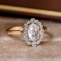 Bague élégante et classique de style européen, sertie de diamants de laboratoire ovales taille rose, inspirée de Taylor, Hailey et Dua Lipa, en or jaune et blanc 14 carats
