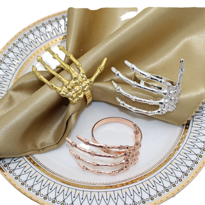 Elegante Soporte de Servilletas y Anillo de Mesa con Forma de Palma de Mano de Esqueleto Metálico para Halloween, Dorado, para Fiestas - Product Image 1