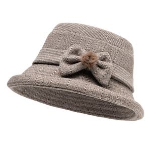 Chapeau <span class=keywords><strong>de</strong></span> pêcheur rayé d'hiver avec nœud papillon pour femmes d'âge moyen et âgées, chapeau chaud - Product Image 1