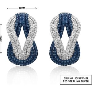 Ornaatis Intertwined <b>Huggie</b> Earrings 1.90 Cttw Round Cut White Blue Diamond 925 Sterling <b>Silver</b> Women's Everyday Wear - Product Image 3
