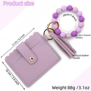 Dompet kulit wanita, rumbai gantungan kunci silikon gelang manik-manik kancing penutup ID kartu kredit pemegang dompet koin - Product Image 6