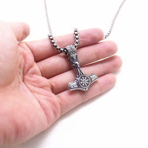 yunnique Thunder Hammer Pendant Titanium Steel Unisex Necklace European American Style Retro Jewelry <b>Cross</b> Shape - Product Image 4