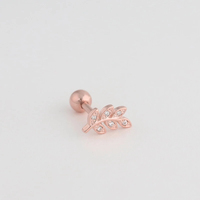 ROXI S925 Argent Sterling Plaqué Or 18 carats Zircon Feuille de Plaqué Or Boucle d'Oreille Clou pour Cartilage