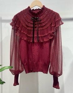 Nuovi Maglioni <span class=keywords><strong>in</strong></span> Vendita 2025 Autunno Inverno, Top da Donna con Perline e Fiocco, Sexy <span class=keywords><strong>in</strong></span> <span class=keywords><strong>Tulle</strong></span> e Rete, Maniche Lunghe, Colore Albicocca Rosso - Product Image 2