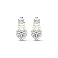 Boucles d'oreilles pendantes en argent 925 au design original, cœur mobile, zircon rouge, plaqué bicolore, bijoux fins, boucles d'oreilles personnalisées pour femmes