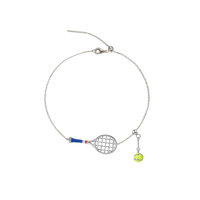 Pulsera Resistente y Duradera Chapada en Oro de 18K S925 con Raquetas de Tenis Azul Verde y Pelota de Tenis Dorada, un Regalo Deportivo y Elegante