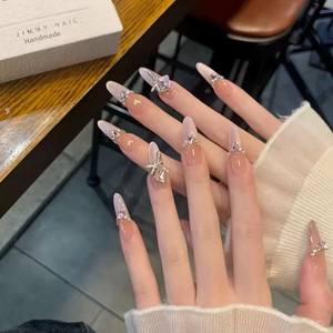 Autocollants d'ongles artificiels sophistiqués de style nouveau, en strass rose clair effet œil de chat, forme amande, pour un look glacé et atmosphérique - Product Image 2