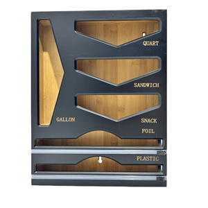 Yüksek kaliteli Minimalist tasarım çok fonksiyonlu 3-in-1 duvara monte siyah bambu sarılmak Film kesici Wrap dağıtıcı mutfak için - Product Image 1