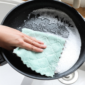 Double Sided Coral Fleece Dishcloth Microfiber Rectangle Kitchen Cleaning Cloth For Pots And Pans Random Color - Product Image 3