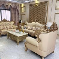 Canapé en cuir rétro royal européen capitonné, ensemble combiné en bois massif sculpté double face, pour salon, villa, centre commercial, usage de luxe