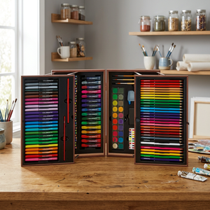 Kit d'art complet Colormate 28 pièces pour enfants, aquarelle, acrylique, crayons et papier, outils d'art en bois - Product Image 4