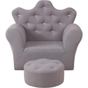 Silla Infantil de Lino de Alta Calidad PWTJ con Otomana, Respaldo con Botones de Cristal, Sofá Infantil Tapizado - Product Image 6