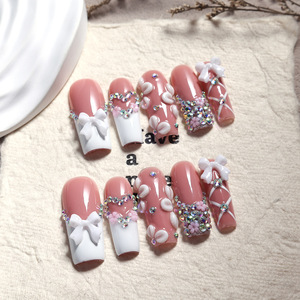 <span class=keywords><strong>Uñas</strong></span> Postizas <span class=keywords><strong>Cuadradas</strong></span> Estilo Francés Hechas a Mano <span class=keywords><strong>de</strong></span> PMMA con Pegamento, 10 Uds., Diseño <span class=keywords><strong>de</strong></span> Mariposa, Puntas Largas Almendradas para Dedos - Product Image 2
