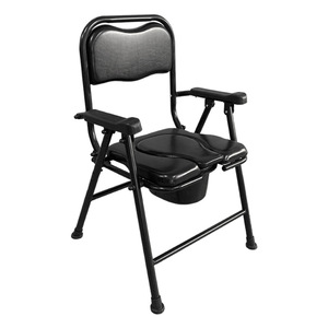 Foldable <b>Commode</b> <b>Chair</b> With Toilet Seat For Elderly Black Powder Coating 1.2mm Wall Thickness Carbon Steel Frame - Product Image 2