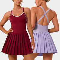 Gaun Tenis Wanita MOQ Rendah, Rok Lipit Tali Silang, Cepat Kering, Bahan Stretch dengan Kantong