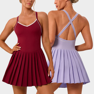 Robe de tennis plissée pour femme à faible MOQ, avec bretelles croisées, séchage rapide, extensible et avec poche - Product Image 1