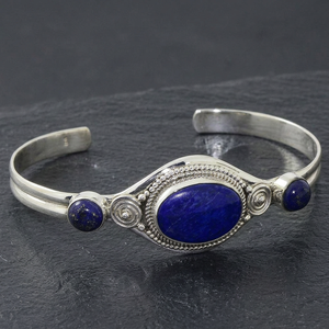 Bracelet de mode artisanal en argent sterling 925 plaqué rhodium avec pierre précieuse lapis-lazuli au design classique - Cadeau et occasion de fête - Product Image 1