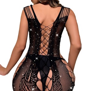 Medias de rejilla sexys al por mayor con diamantes de imitación para mujer, lencería de pijama sexy para mujer, ropa de club - Product Image 5