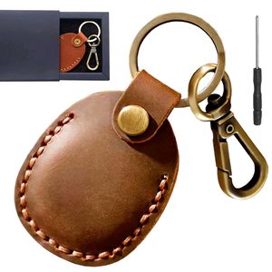 Genuine Leather Access Card Holder Teardrop Shape With Brass Key Ring For Elevator <b>Door</b> Card Protection - Product Image 1