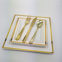 125 pièces ensemble de vaisselle jetable carré fantaisie vaisselle Combo 25 invités assiettes en plastique argenterie pour kits de fournitures de fête de mariage