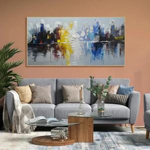 Arte Mural Minimalista Pintado a Mano, Textura Urbana Tridimensional Multicolor, Pintura al Óleo Abstracta, Tonos Neutros Suaves, Arte Decorativo para Hoteles - Product Image 1