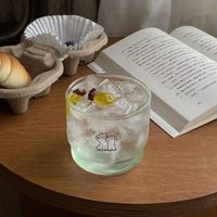 Tasse en verre transparent de 300 ml en borosilicate à motif animalier de dessin animé Kawaii pour boissons, latte glacé, cocktails, usage domestique quotidien