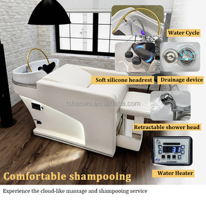 Nuevo <span class=keywords><strong>Lavacabezas</strong></span> Moderno Blanco de Cuero PU Duradero Estilo Tailandés Semi-Reclinable con Silla y Reposapiés - Product Image 4
