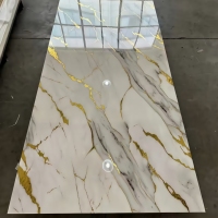 Panneau mural en PVC WPC, effet marbre, or et blanc, grand effet, panneaux muraux en PVC