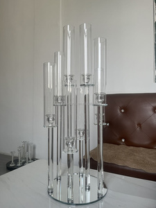 Candelabro de 10 Brazos con Precio de Fábrica al por Mayor, Candelero de Cristal con Tubo de Vidrio Moderno de Tallo Largo, Centro de Mesa para Boda - Product Image 2