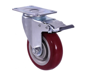 Verstelbare 3 inch, 4 inch, 5 inch rode universele industriële zware zwenkwielen PU medium met rem draaiplateau meubelwerkplaats - Product Image 3