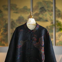 Veste ajustée noire en soie Xiangyun pour femme, broderie Phénix richement travaillée, col montant, simple boutonnage, modèle 5540