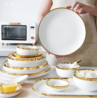 Drop Shipping Ensemble de vaisselle en porcelaine blanche de luxe nordique Assiette en céramique domestique Bol à soupe Vaisselle de camping en mélamine