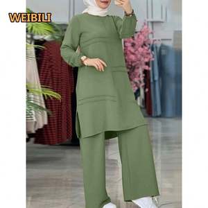 Di alta qualità musulmana <span class=keywords><strong>donna</strong></span> autunno inverno top moda girocollo Turkish camicia a maniche lunghe abito a gamba larga <span class=keywords><strong>pantaloni</strong></span> due pezzi completo - Product Image 5