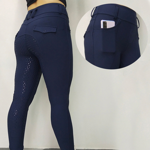 Leggings de equitación de compresión azul marino para mujer con agarre de silicona y asiento completo, pantalones de montar, jodhpurs - Product Image 1